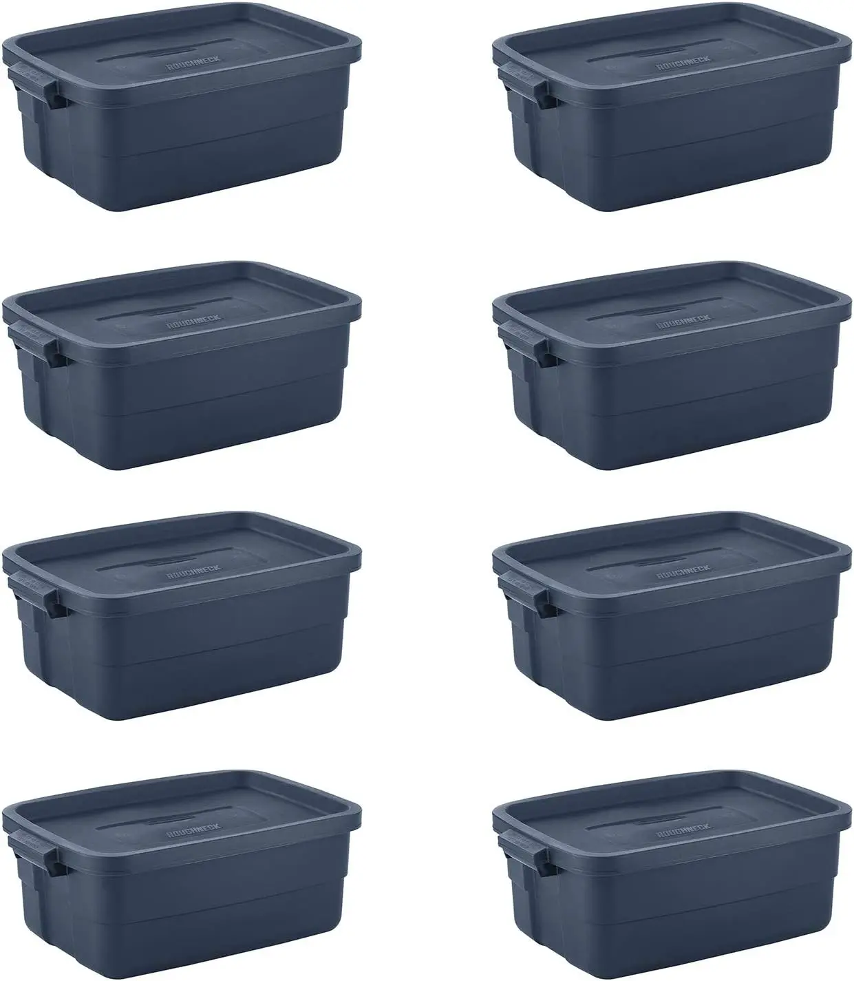 

Rubbermaid® Roughneck Storage Tote, 10 Gal, Dark Indigo Metallic, Pack of 8, Rugged, Reusable, Stackable, Container