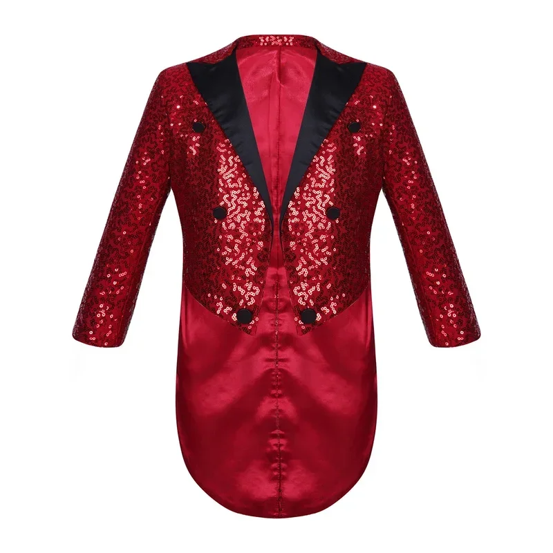 Abrigo de lentejuelas para chico, chaqueta de baile de Jazz, solapa brillante de satén, chaqueta de manga larga con frente abierto, trajes RaveParty Magic Show Outfit