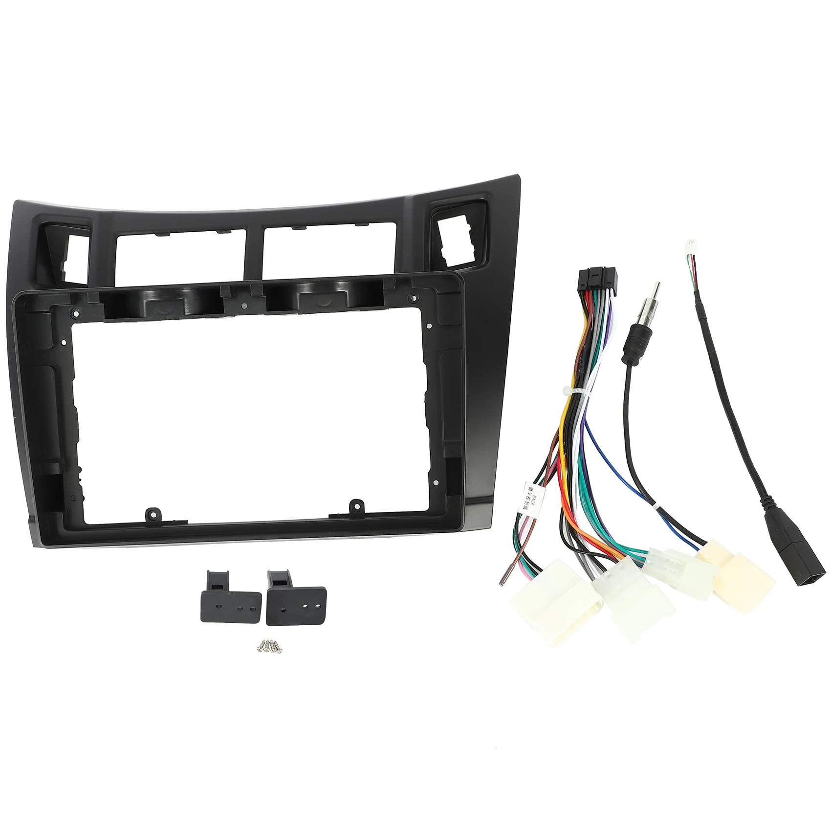 9 Inch Car Radio Fascia Trim Kit, 2 Din Dash Panel DVD Frame Install Kit with Power Cable for Toyota Yaris 2005-2011