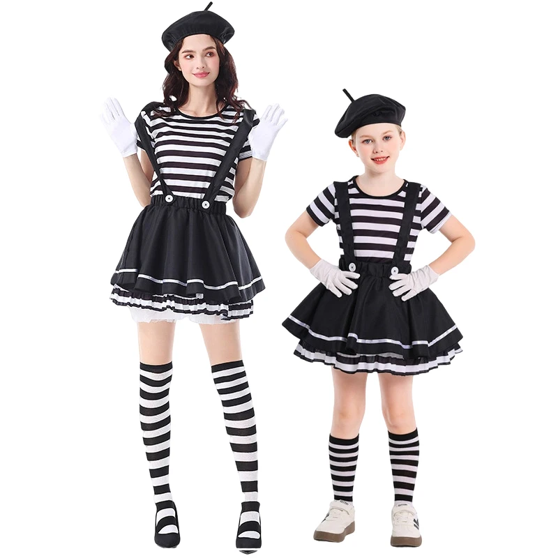 

Children's Clown Costume Short Skirt Stage Performance Halloween Silent Comedy Actress Outfit Girls Game Play Costume Polyester