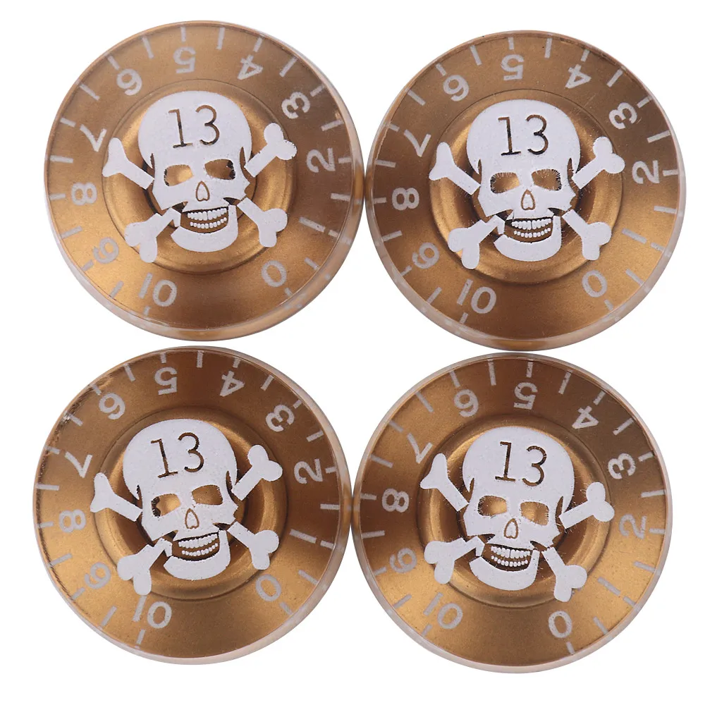 4Pcs Skull Head Electric Guitar Bass Knobs Speed Volume Tone Control Knobs Gold #2