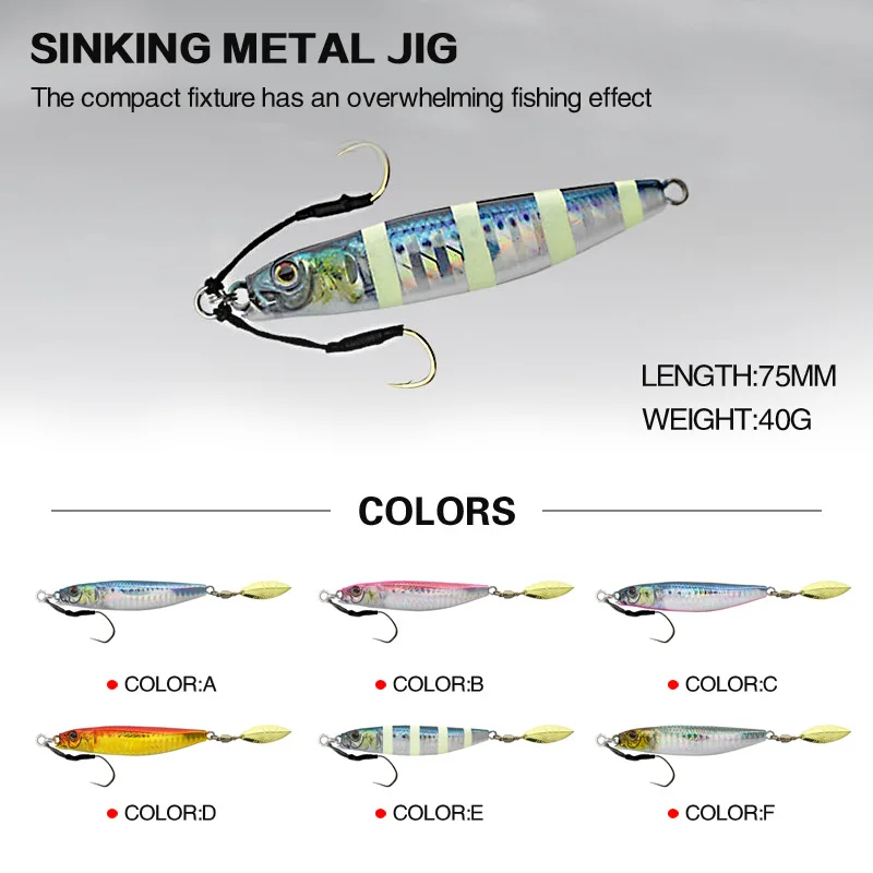 75mm 40g Long Casting Jig Metal Jigs Fishing Lure 40g 75mm Metal Addict Jigging Lure Spinning Jig Saltwater Lures