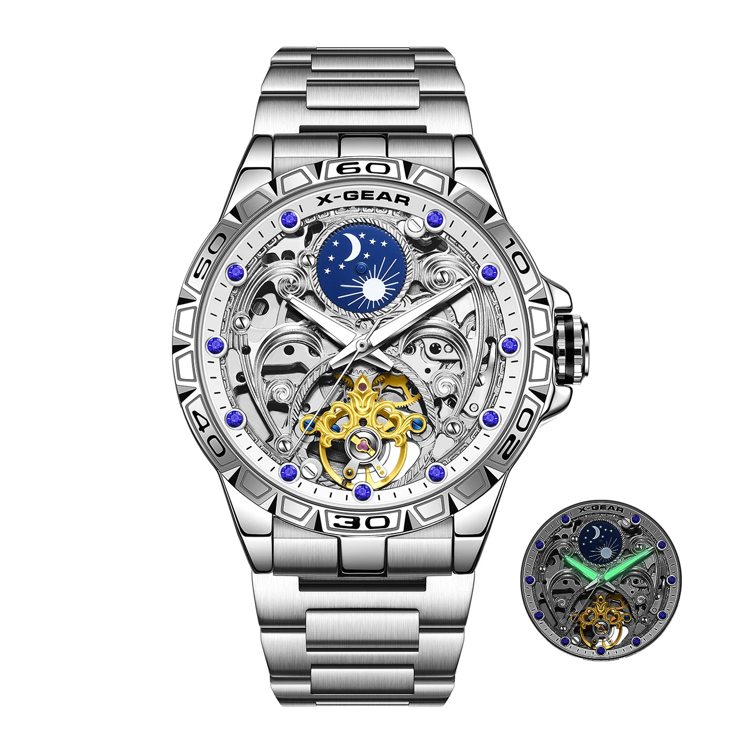 X-GEAR Official Authentic Men's Watch – Skeleton Flying Tourbillon, Luminous, Waterproof, Automatic Mechanical Watch, Gift