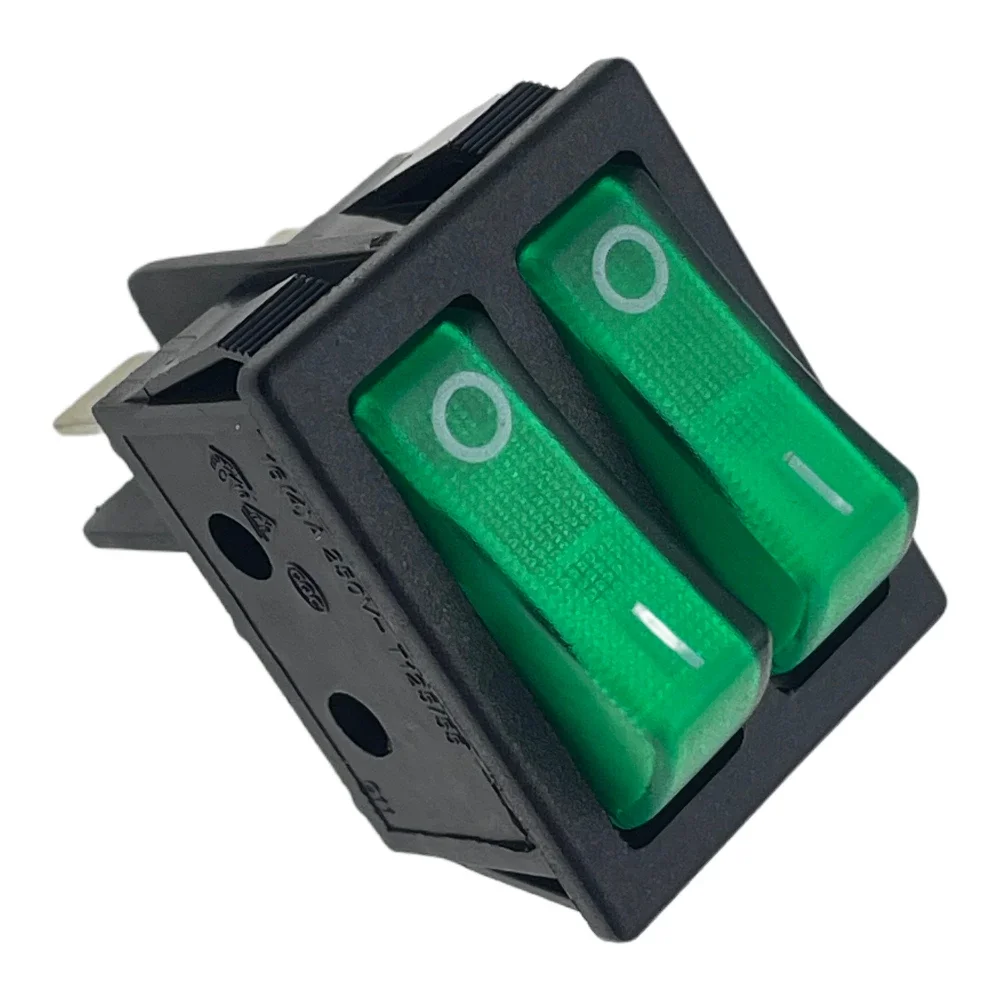 6 Pin Canal R Series Rocker Switch 6Pin Green Double Pole 20A 16A 125V 250V