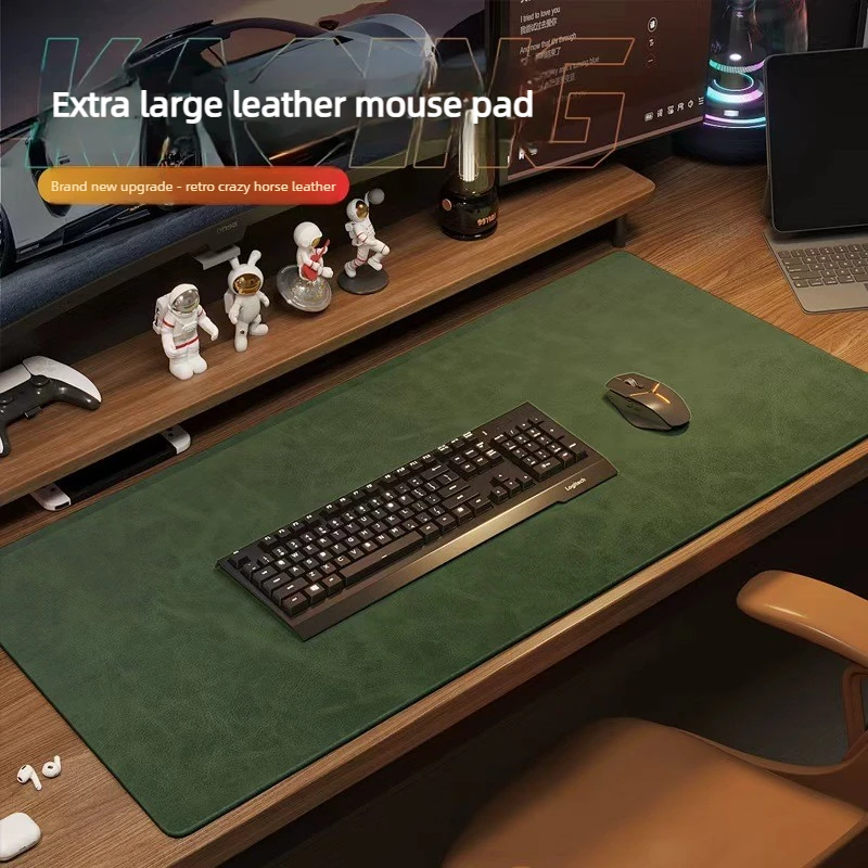 Crazy Horse Texture Pu Mousepad Portable Mouse Mat Large Gaming Waterproof Non-slip Suede Computer Table Mat Keyboard Desk Pad