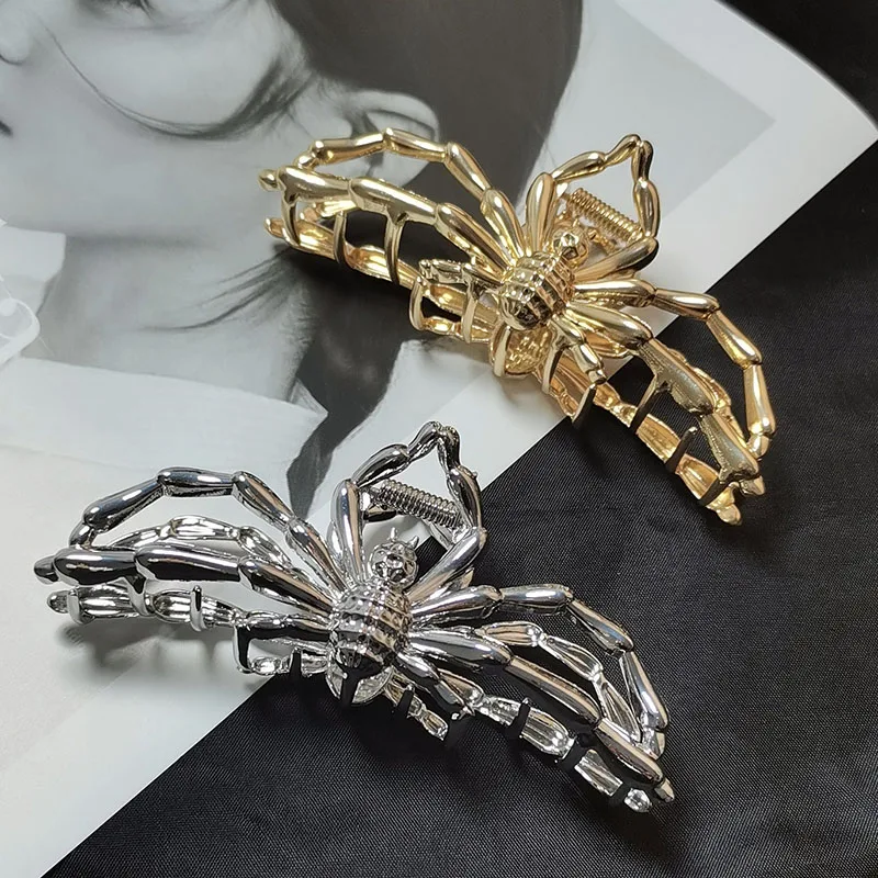 Sliver Big Spider Design Hair Claws Ladies Fashion Hair Clips Hairpins Ponytail Claw Clip Girls Metal Hair Accessories Gifts