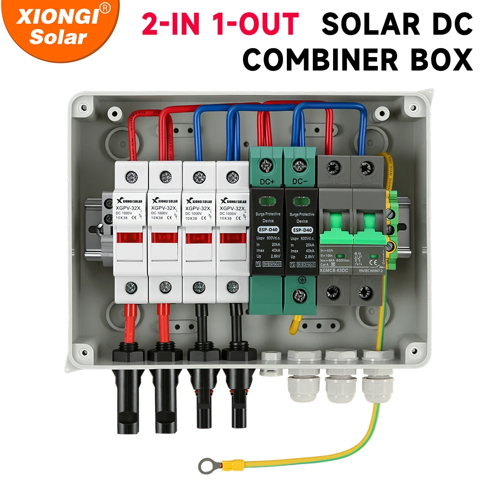 Solar photovoltaic PV Combiner Box With Ground Wire Lightning Protection 2 in 1 out DC 600V Fuse MCB SPD Waterproof Box IP65