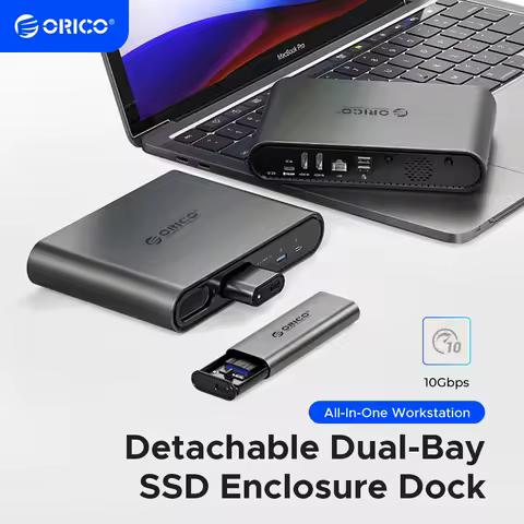 ORICO M.2 Dual NVME SSD Enclosure with Docking Station Deck HDMI-Compatible 4K60Hz PD100W Ethernet 3.5mm Audio Volume Knob