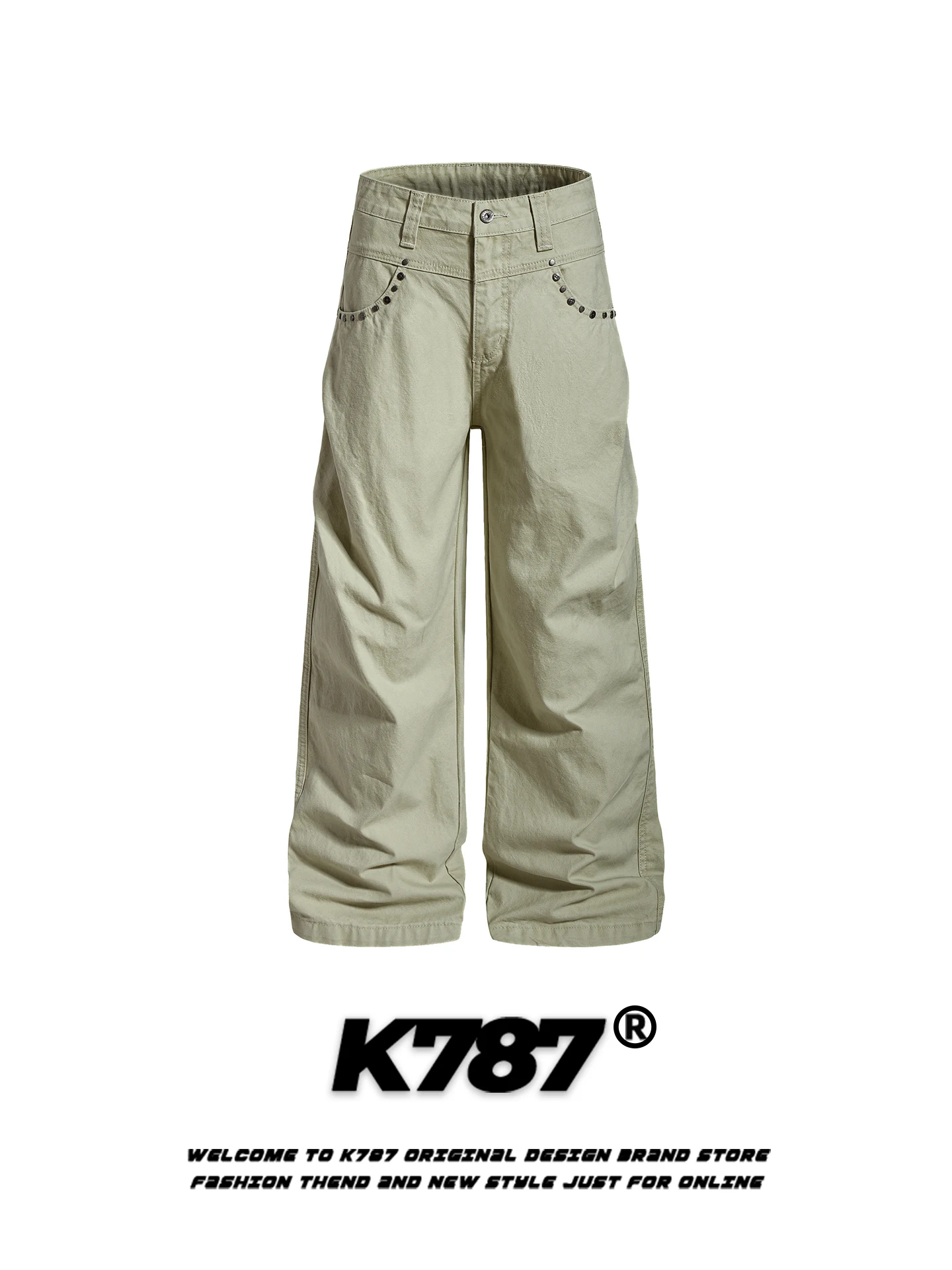 

Брюки K787 в американском уличном стиле, повседневные, унисекс, свободные, с высокой талией, модные, прямые, широкие, рабочие, с декором из заклепок