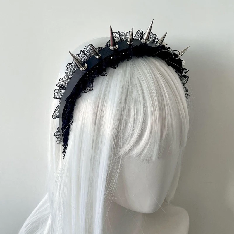 

Harajuku Gothic Lolita Headwear Punk Dark Rivet Black Lace Headband KC Sweet Y2K GIRL Cool Cosplay Hair Accessories