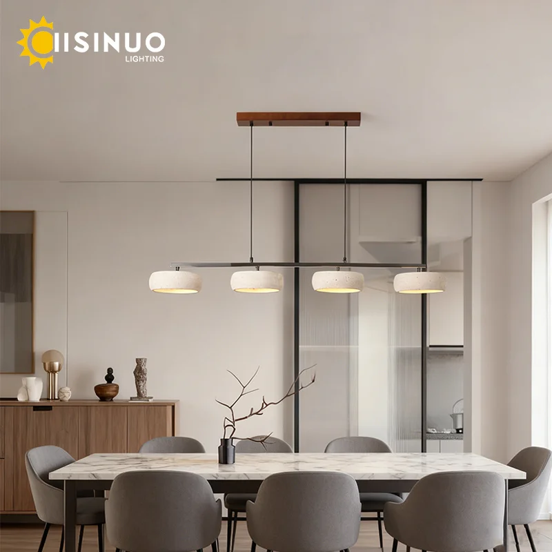 Wabi Sabi Pendant Lamp Yellow Cave Round Stone Chandelier 4-head LED Dining Room Light Adjustable Hanging for Dining Room Decora