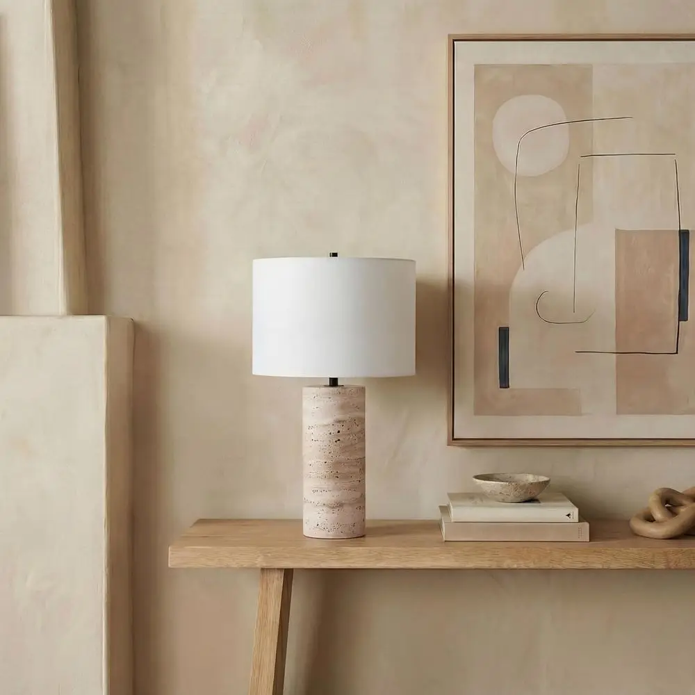 Dimmable 24-inch Light Brown/White Table Lamp with LED Bulb for Bedroom, Living Room, Home Office, and Desk Nightstand