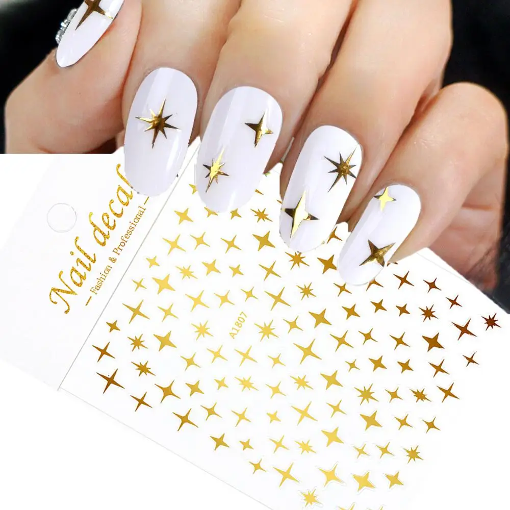 

3D Laser Star Nail Sticker 10X8cm Aurora Silver Gold Colorful Self-adhesive Slider Decals Sticker for Nails Manicure DIY Decor