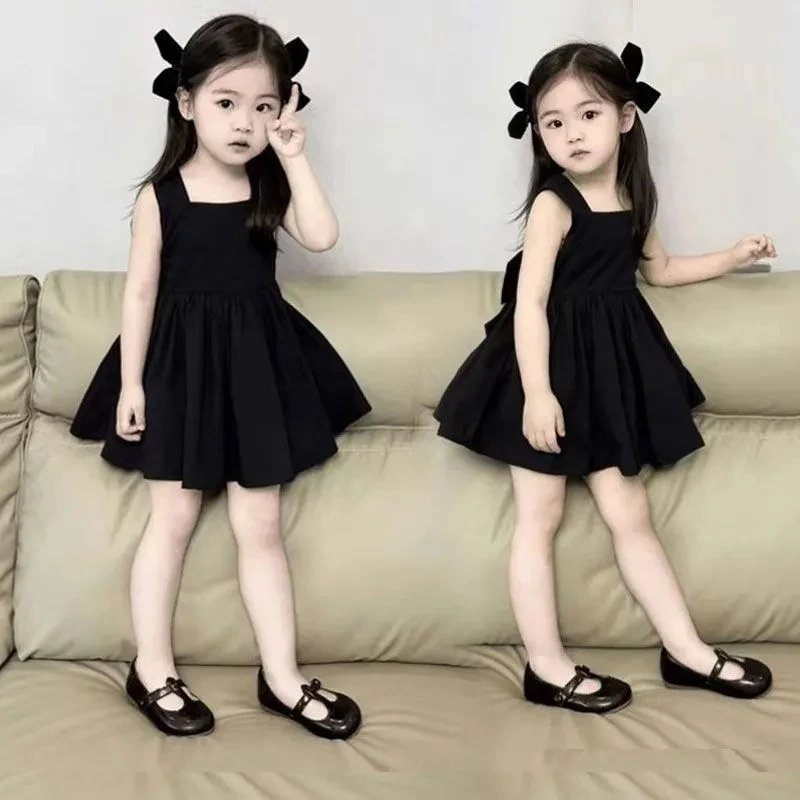 Toddler Baby Girl Summer Dress Children Black Backless Sleeveless Dresses for Girls Mini Princess Party Dress Clothing 1-7Years