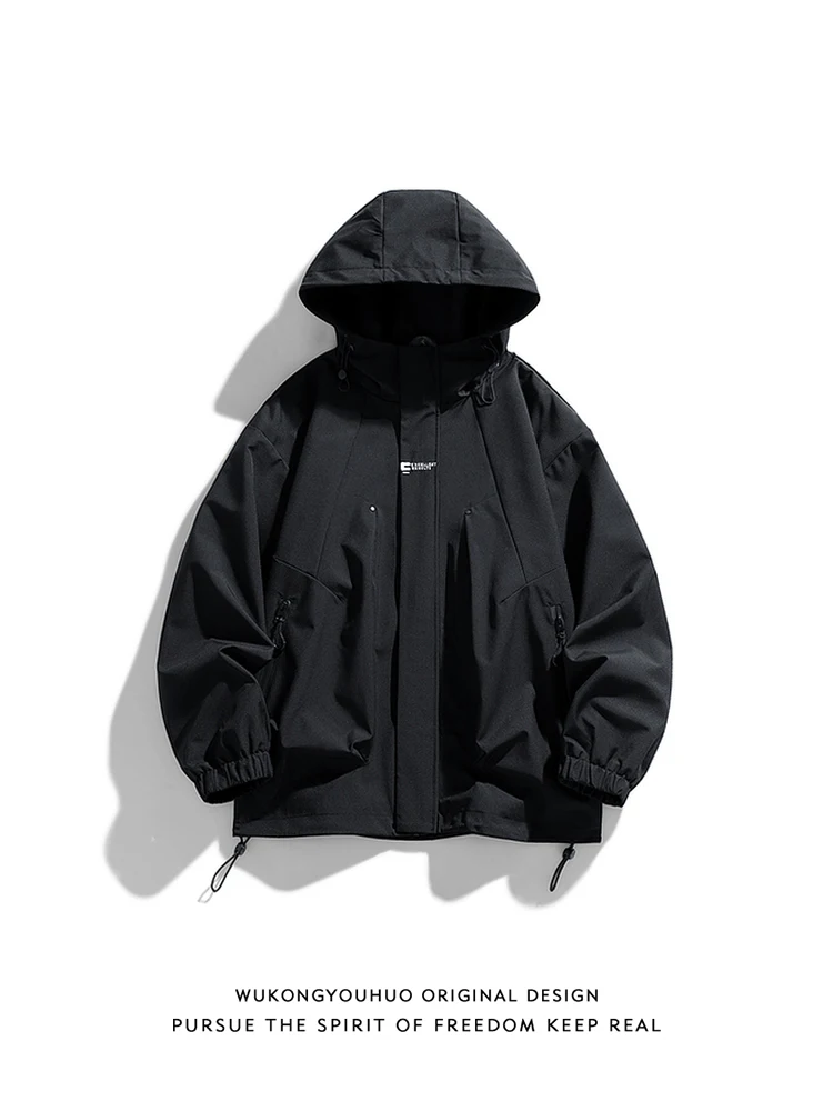 

Уличная ретро простая куртка с капюшоном и вышивкой, мужская и женская модная брендовая функциональная ветровая куртка