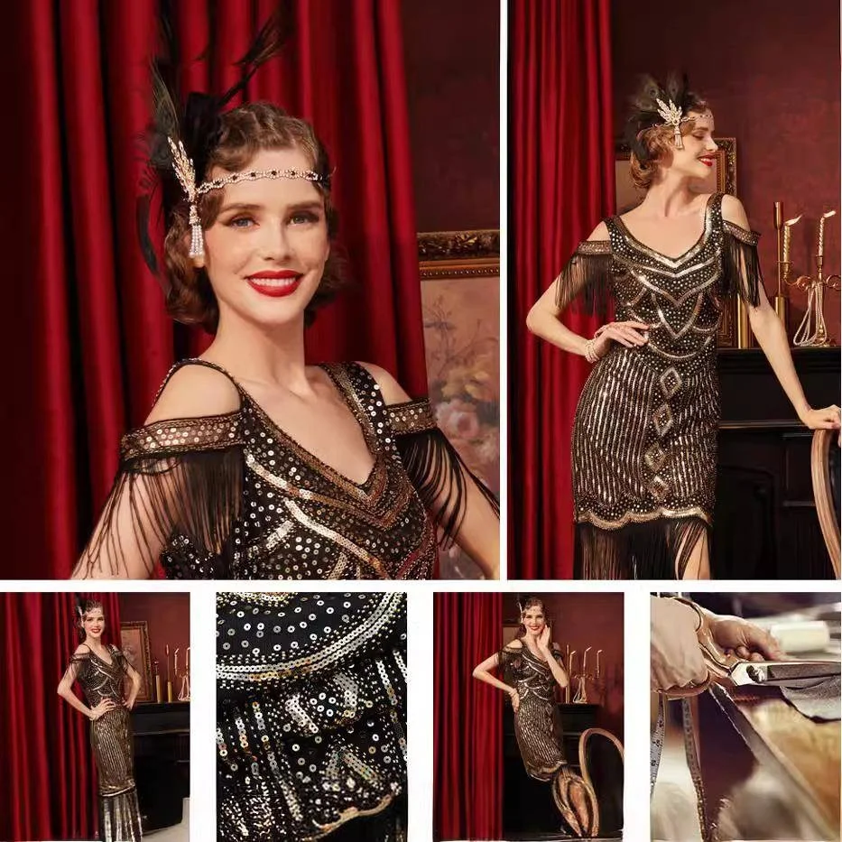 Retro Gateway Evening Dr Sequin Tassel Gown 920 Theme Par Dr Ball Dr ort Skirt Polypropylene Spring 2023