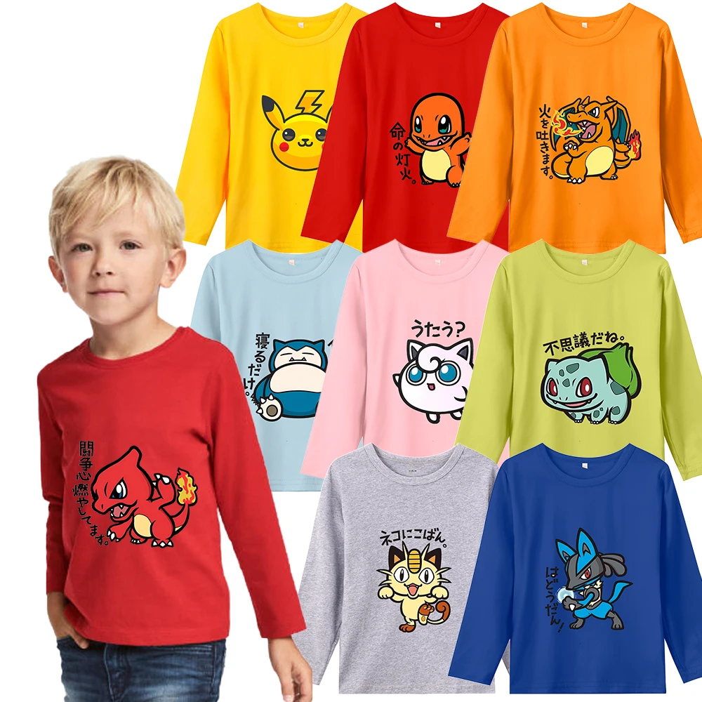 

Boy Girl Long Sleeve T Shirt Pokemoned Trendy Birthday Clothes for Kid Anime Cotton Baby Clothing Party Costume Tops Xmas Gift