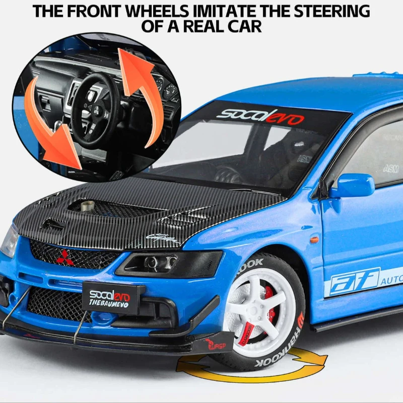 1:24 랜서 EVO IX EVO9 개조 버전 레이싱카 모델 다이캐스트 합금 장난감 모델 시뮬레이션 사운드 및 라이트 어린이 장난감 선물