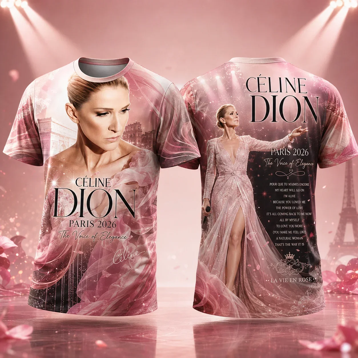 Celine Dion Paris 2026 -2027 Tour 3D Print Tee, Fan Gift Short Sleeve, Men Women Harajuku Oversized Streetwear T-shirt