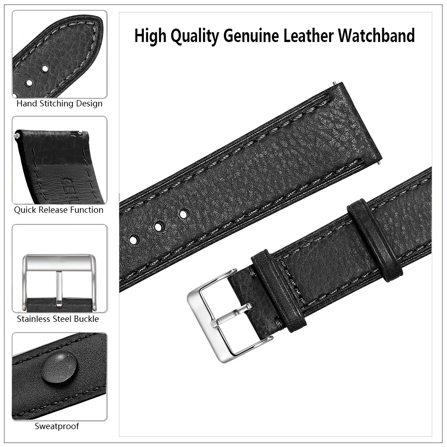 Premium Echtleder-Uhrenarmband Natürlich Pflanzlich Gegerbtes Nappaleder 12/14/16/18/19/20/21/22/24mm Schnellwechsel-Uhrenband – Detail 13