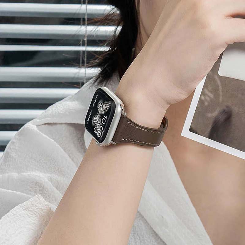 حزام جلدي عالي الجودة لسلسلة iwatch Ultra 49mm 8 41mm 45mm 7 SE 654321 44mm حلقة أنحل لسوار ساعة Apple 42mm 40mm