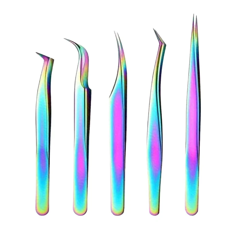 مجموعة ملاقط الرموش عالية الدقة من الفولاذ المقاوم للصدأ ملقط الرموش الملون لتطبيق لا تشوبه شائبة وتهيأ الحاجب هدية الكريسماس