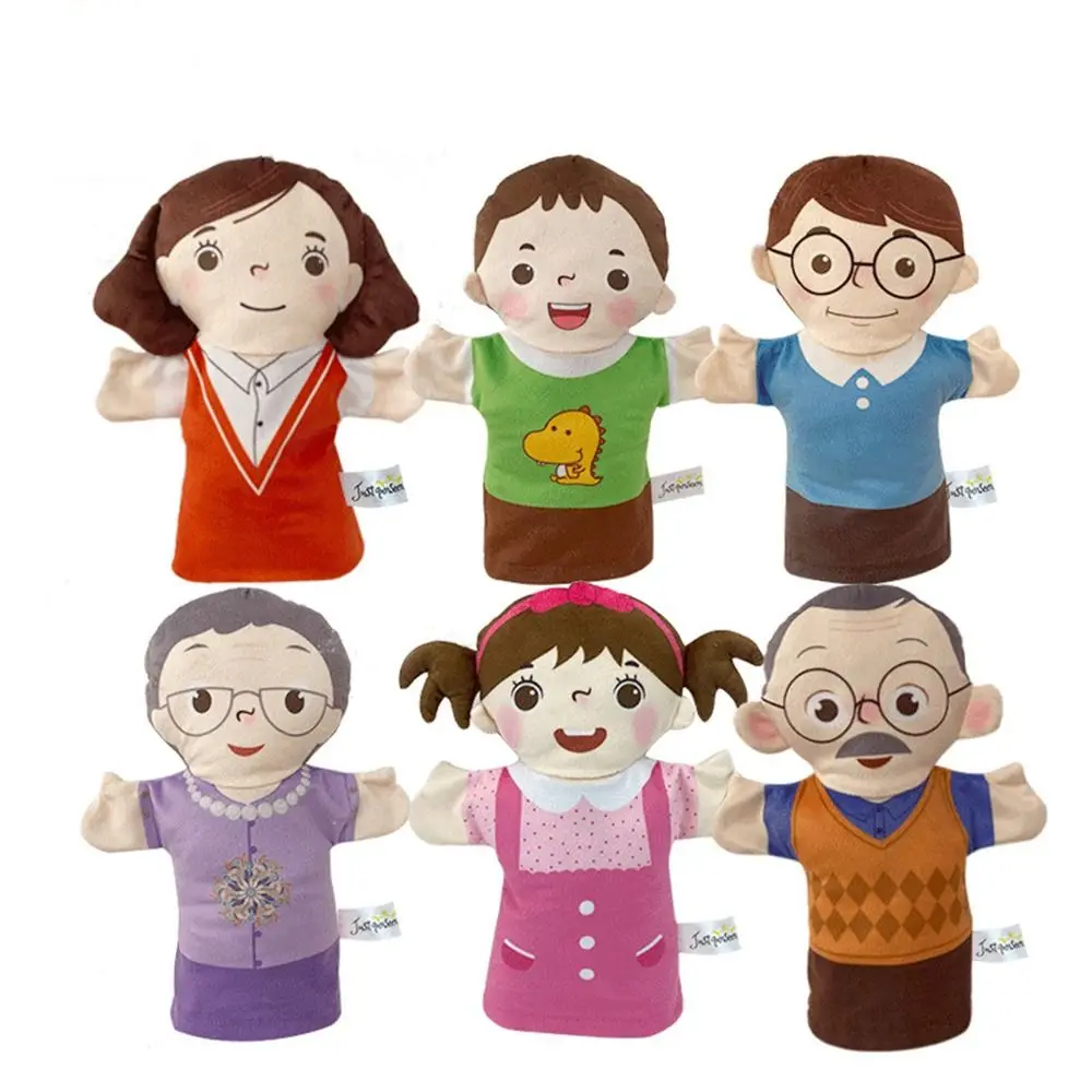 Marioneta de mano para padres e hijos, abuelos de peluche, guantes de felpa para niños, padres, hija, miembro de la familia, marioneta para contar historias