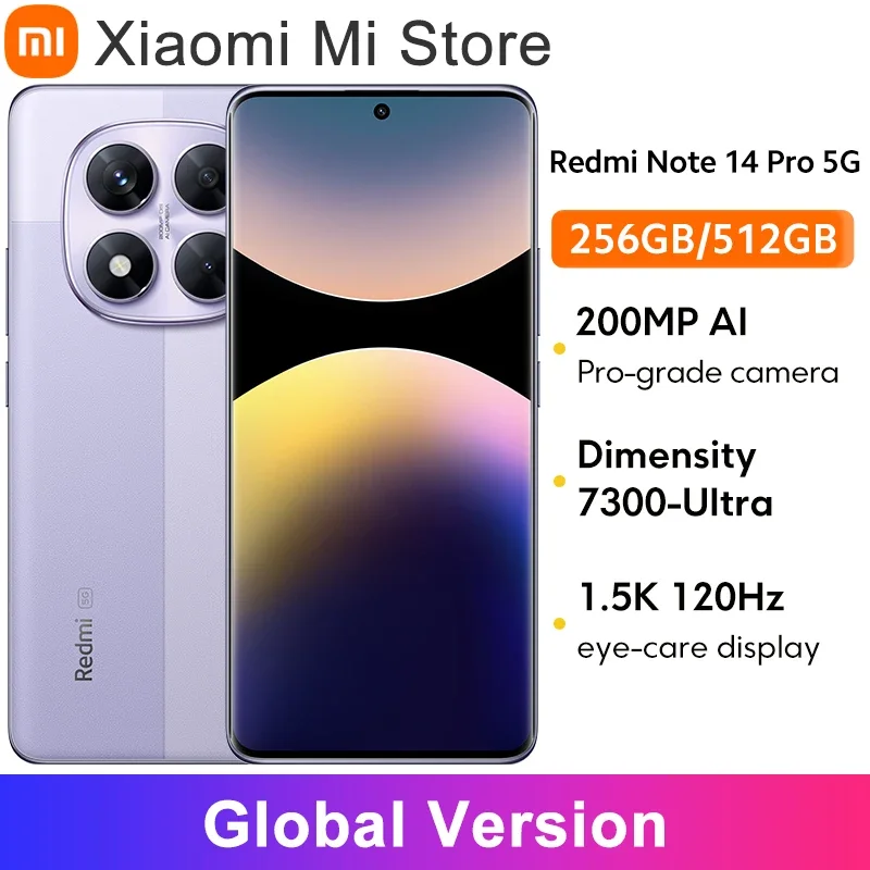 Global Version Xiaomi Redmi Note 14 Pro 5G Smartphone MediaTek Dimensity 7300-Ultra 200MP AI camera 6.67