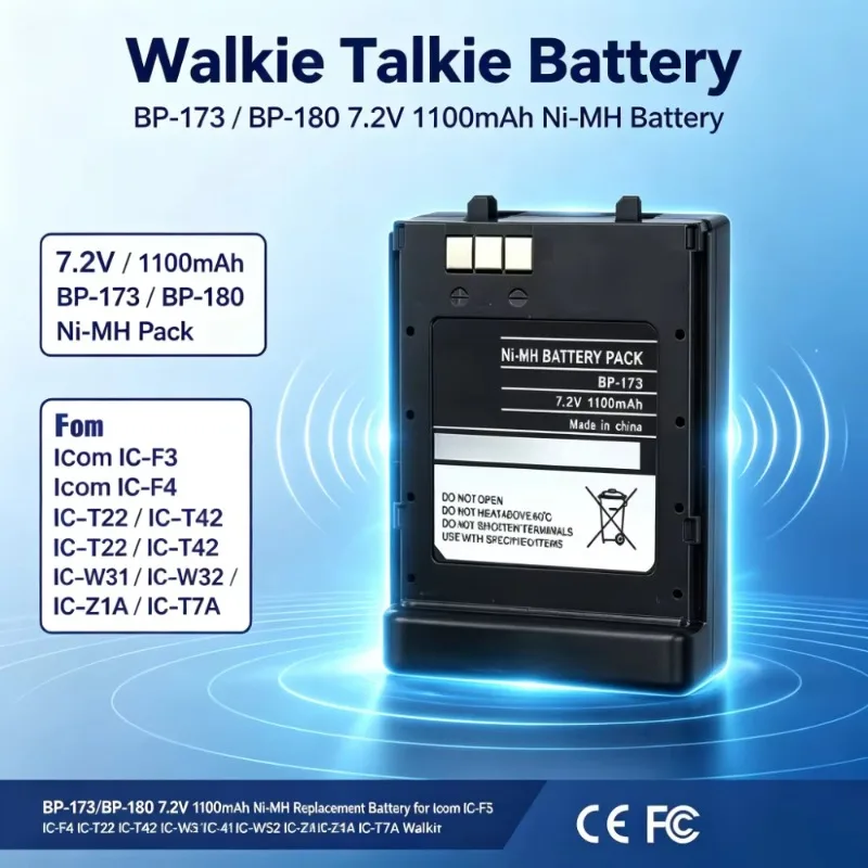 BP-173 / BP-180 7.2V 1100mAh Ni-MH Replacement Battery for Icom IC-F3 IC-F4 IC-T22 IC-T42 IC-W31 IC-W32 IC-Z1A Walkie Talkie