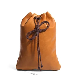 Leather Drawstring Closure Small Coin Purse Storage Bag For Miscellaneous Items Made Hardened Cowhide