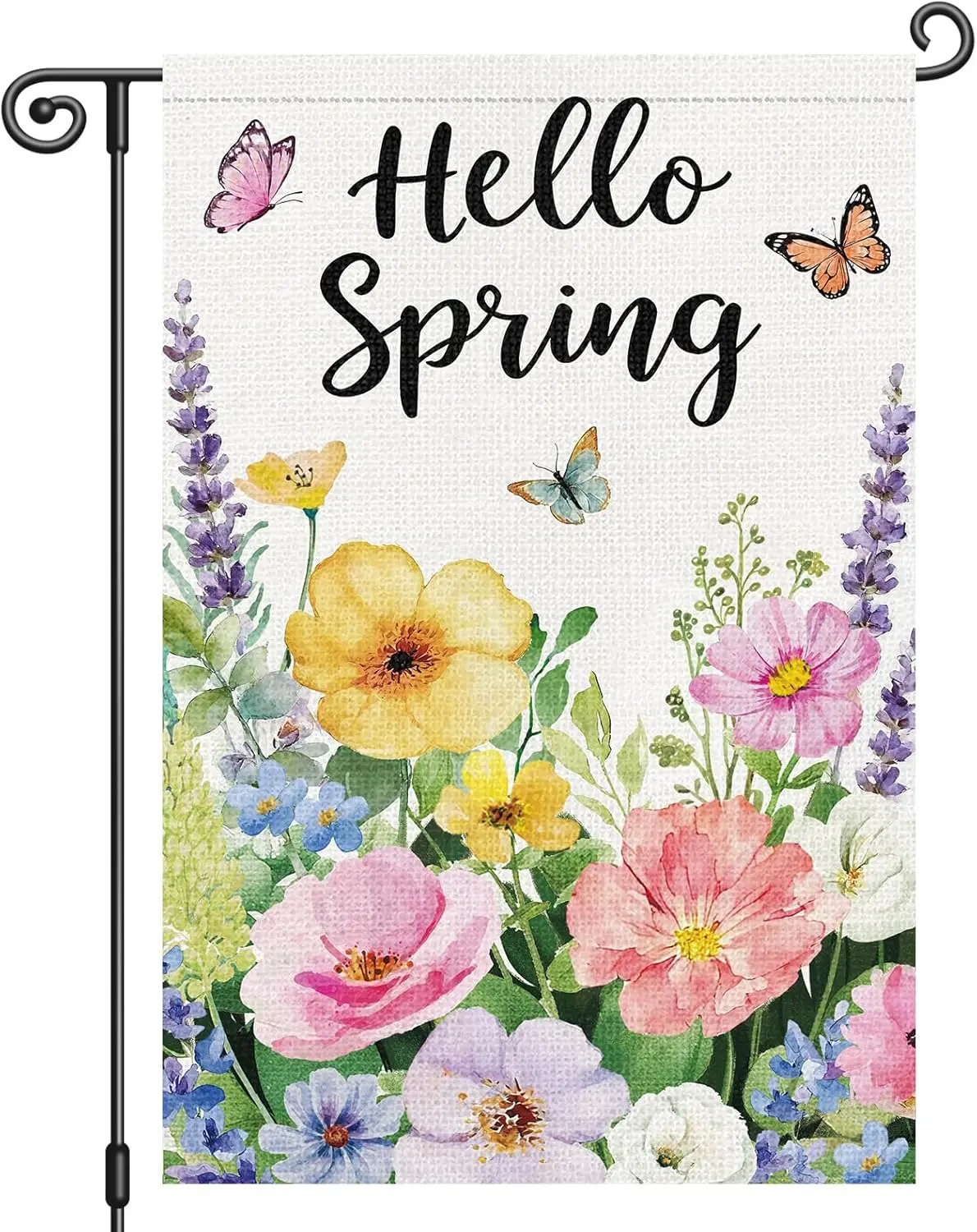 Heyfibro Hello Spring Garden Flag 12x18 Inch Double Sided Butterfly Floral Garden Flag Small Yard Flags for Outside House Fa uui