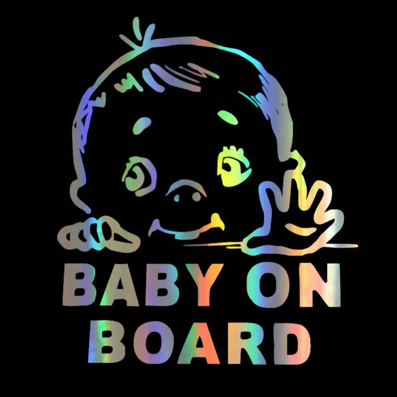 13.1*15.2cm Car Sticker Baby On Board  Funny Car Decal Reflective Laser 3D Car Stickers Vinyl Safety Sign Styling Black Silver