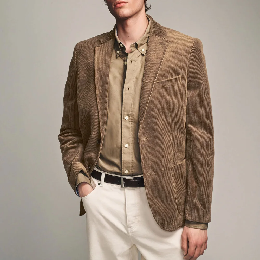 

Men's Jacket Man Jackets High Quality Corduroy Casual Notch Lapel Fashion Suit Single-Breasted Business Men's Social Coat Suits