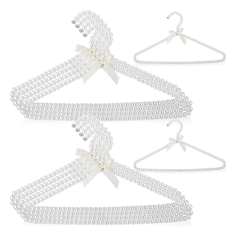 

B50C Элегантные 16-дюймовые вешалки для одежды с жемчугом и бисером, 10 шт. с ленточными бантиками, металлическая стандартная система подвешивания