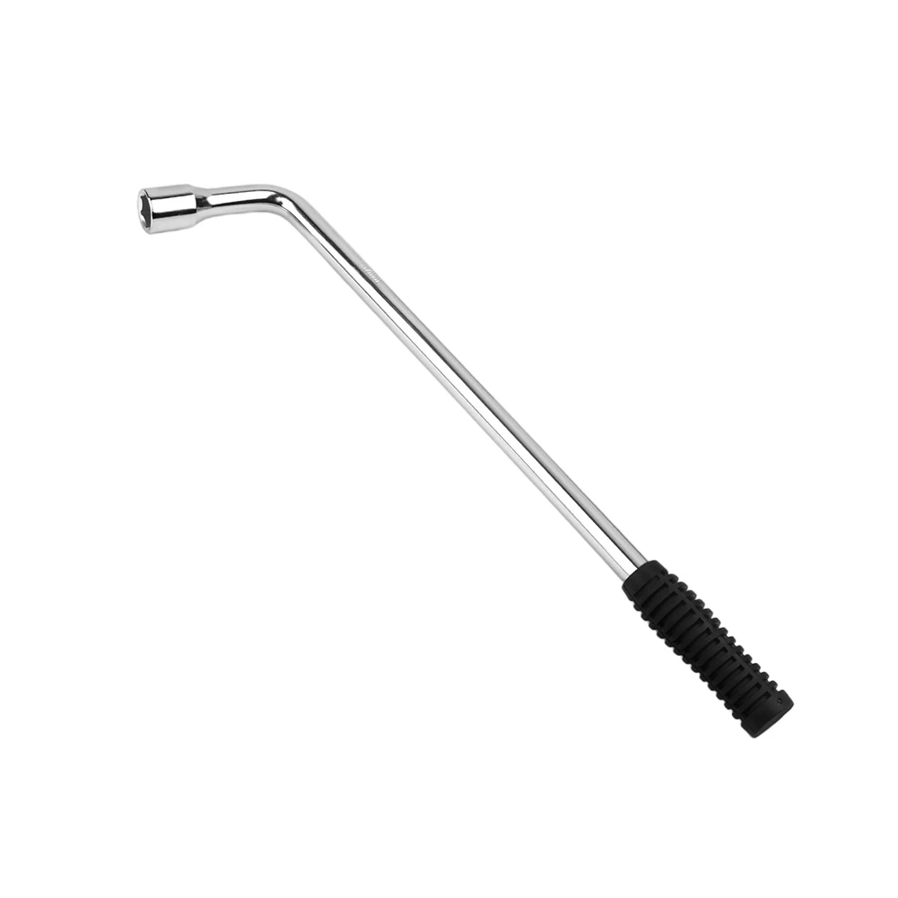 Manual Tire Wrench in L-Shape Configuration with Chrome Vanadium Construction Deep Socket and Rubberized Ergonomic Handle