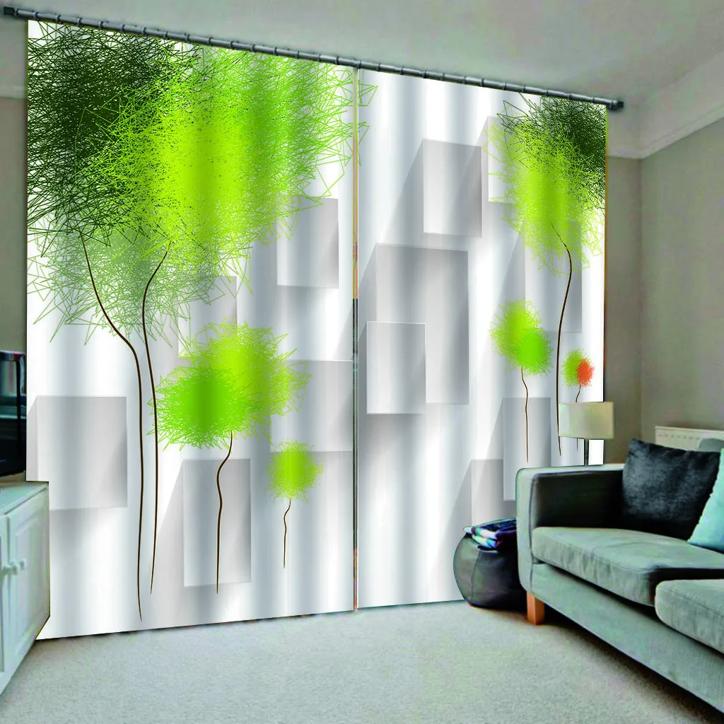 stereoscopic green Dandelion 3D Curtain Luxury Blackout Window Curtain Living Room