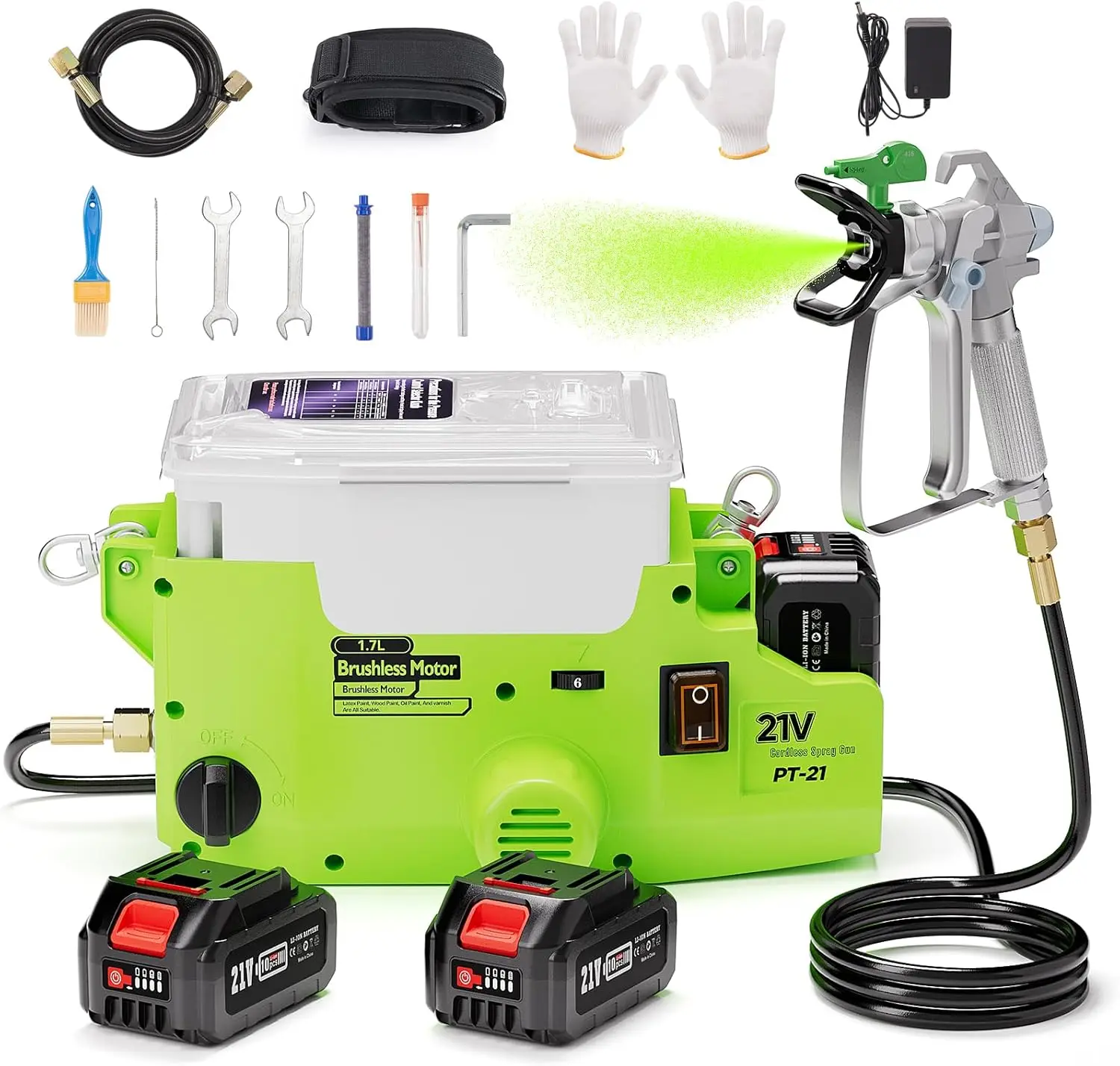 Power Tank Paint Sprayer w/ 2x4.0Ah Batteries 1700ml Airless Paint Sprayer 6 Speeds High Efficiency for Interior Exterior