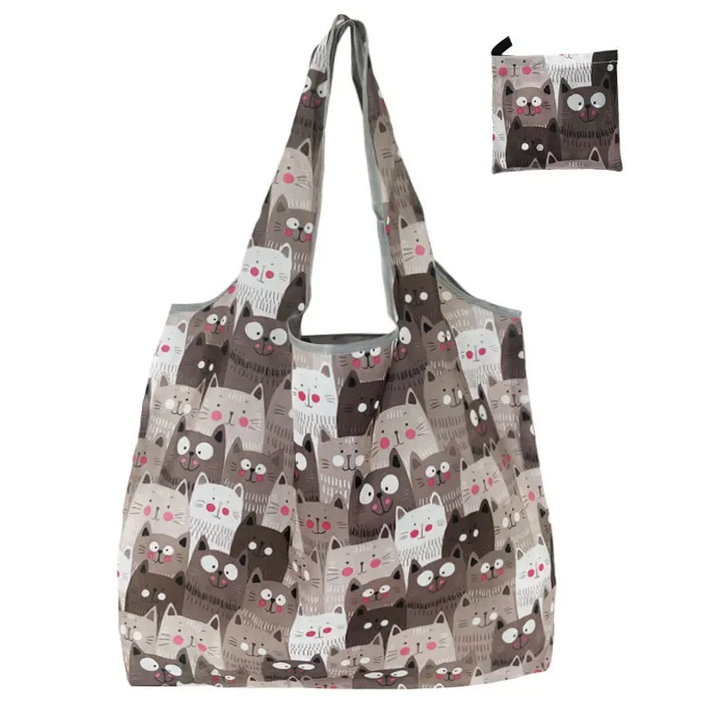 Fashion Printing Foldable Eco-Friendly Shopping Bag Tote Folding Pouch Handbags Convenient Large-capacity for Travel Grocery Bag