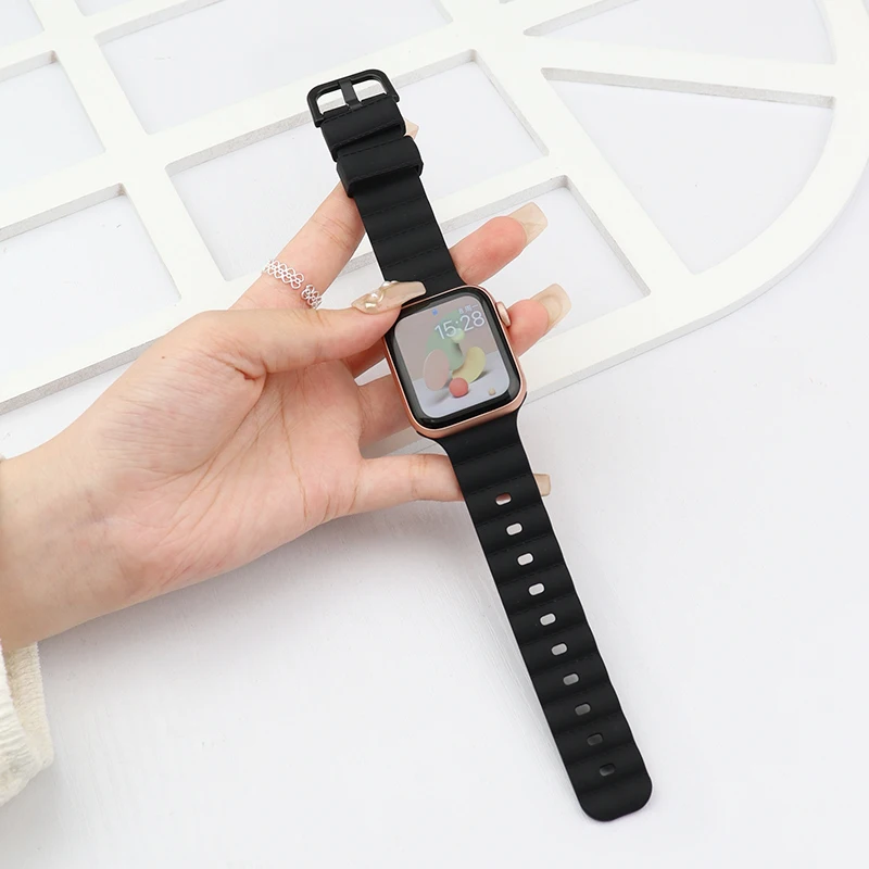 Silicone Strap For Apple Watch Band 46mm 44mm 42mm 45mm 49mm 40mm 41mm 38mm Sport Correa iwatch Series Ultra 2 10 9 SE 8 7 6 5 4