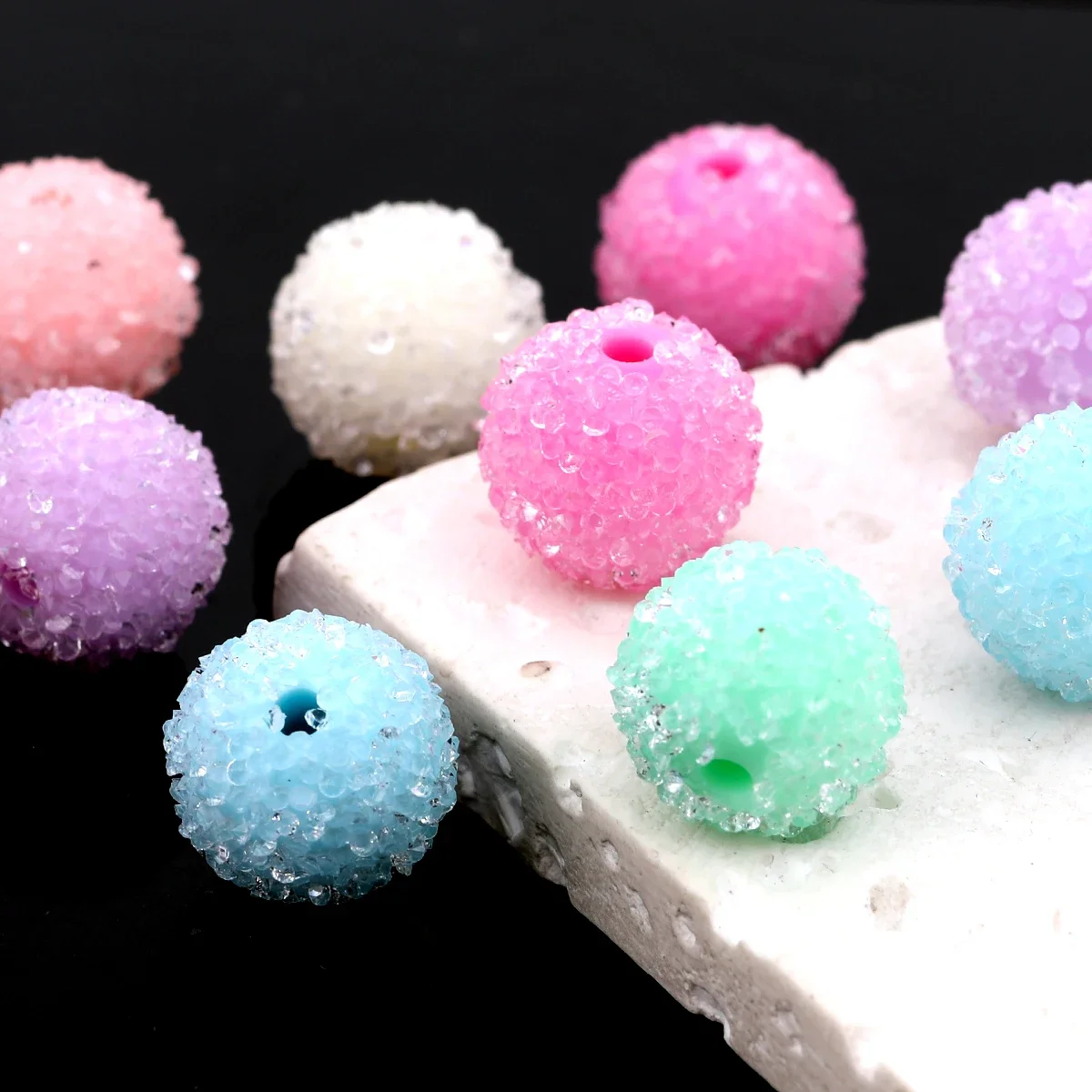 7pcs Random Color 1.5cm Sugar Surface Round Acrylic Loose Beads DIY Handmade Bracelet Jewelry Craft Supplies