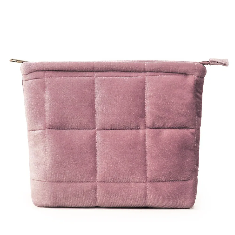 

Fashion Velvet Cosmetic Bag Large Capacity Zipper Quilted Storage Bag Solid Color Lightweight Travel Toiletry Bag