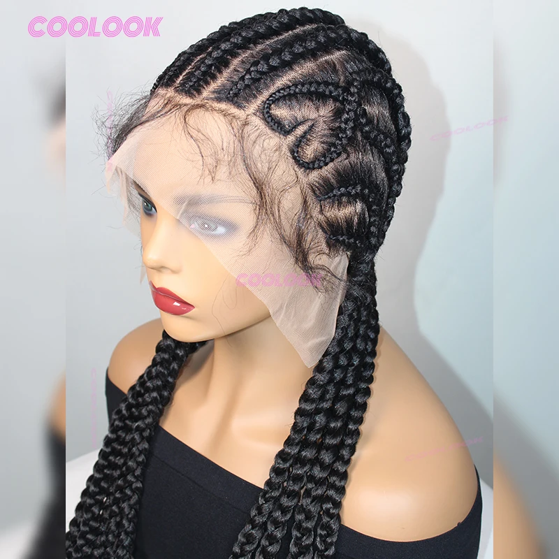 

Парики из косичек Cornrow, синтетические плетеные парики для женщин, 36 дюймов, парик с косой без узлов, полный кружевной плетеный парик Cornrow