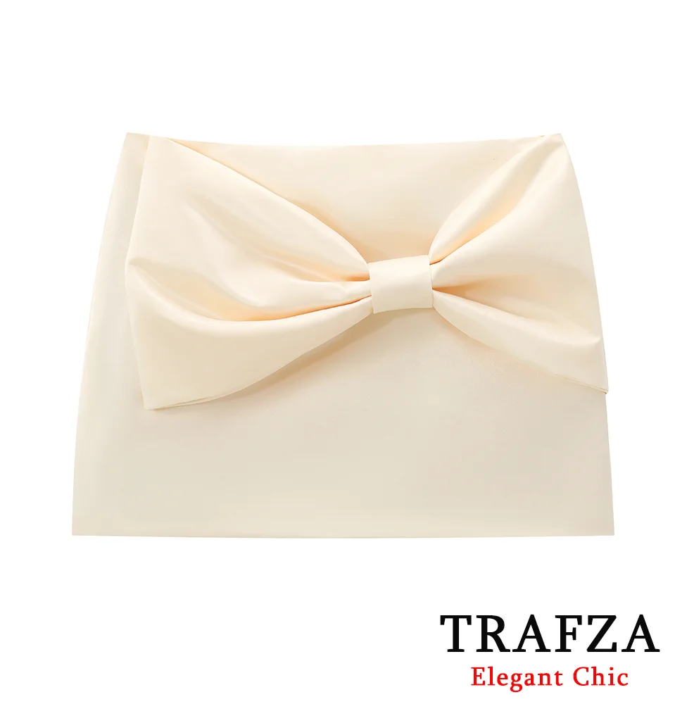 TRAFZA-Women Satin Mini Skirt Romantic Bow Tie Skirt New 2025 Spring Summer Glamorous Energetic Picnic Vacation Date Skirt