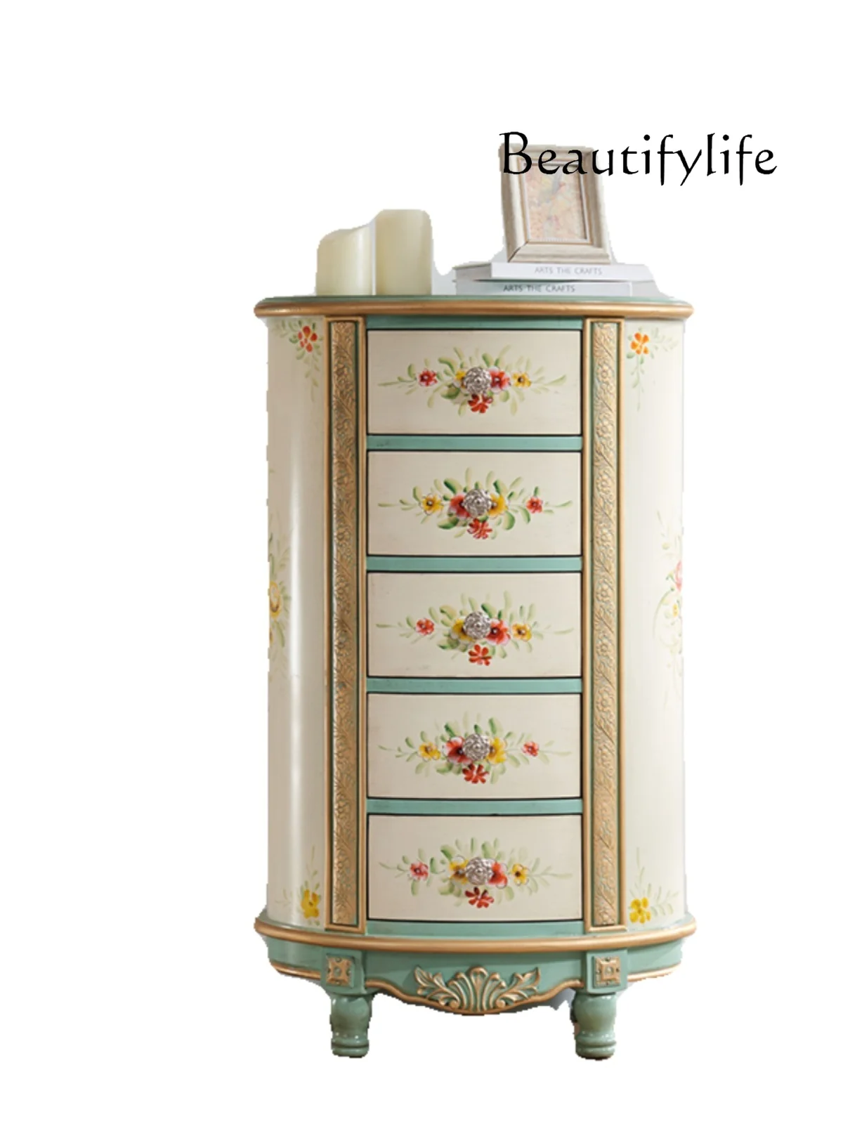 

American Retro Distressed Solid Wood Painted Multi-Layer Chest of Drawers Phone Table Curio Cabinet