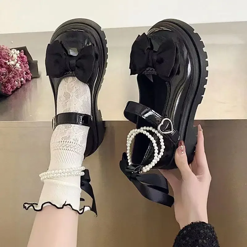 Women\'s Casual Shoes New Kawaii Pearl Chain Mary Jane Women\'s Shoes Fashion Versatile Lolita Loafers Outdoor Sandals 여성화 로레타