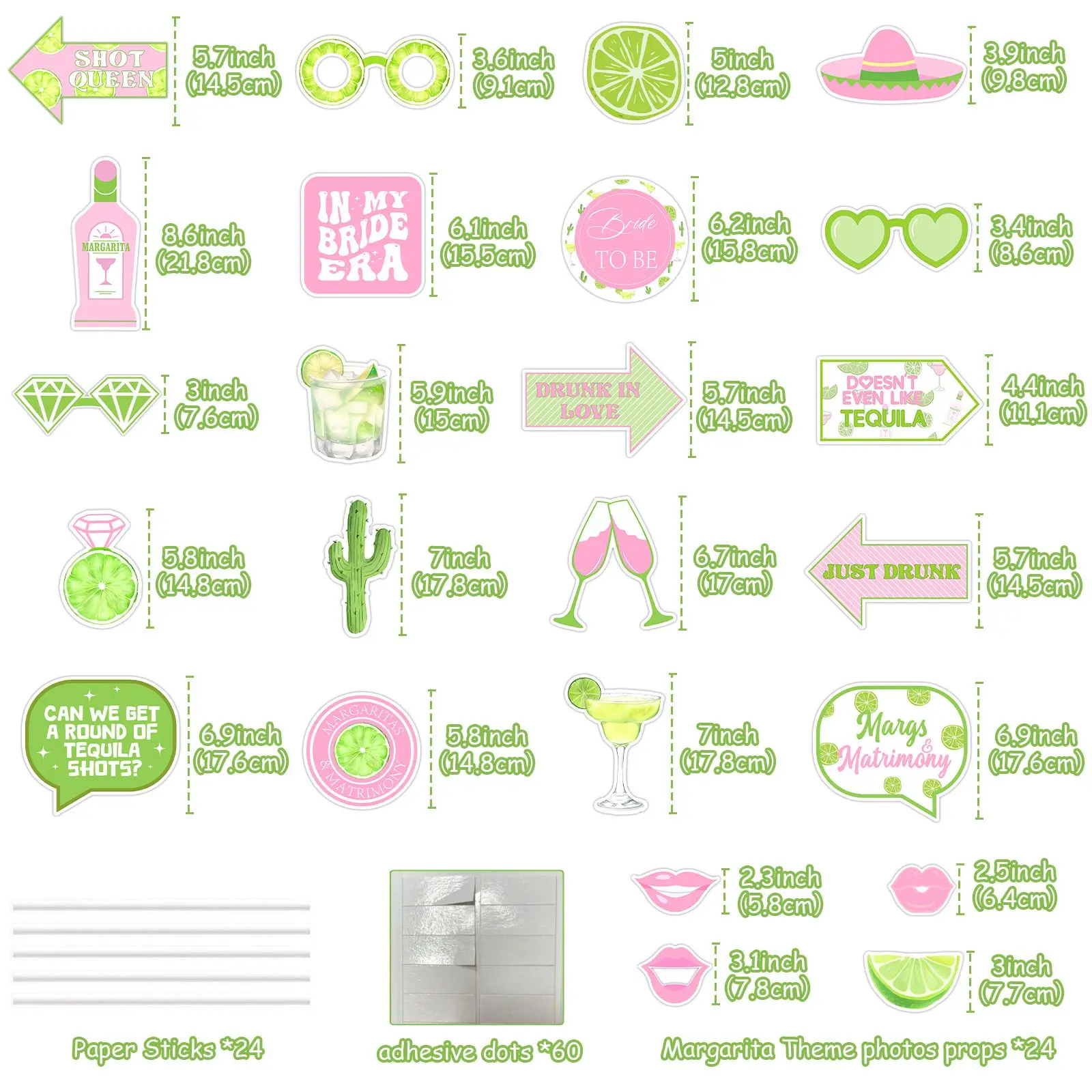 Zestaw rekwizytów do fotobudki Margs and Matrimony, rekwizyty do zdjęć Final Fiesta Margarita Fiesta, artykuły na wieczór panieński