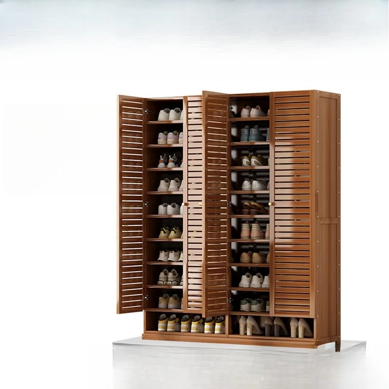

High shoe cabinet multi-layer household porch cabinet door shoe rack large capacity space saving balcony solid wood