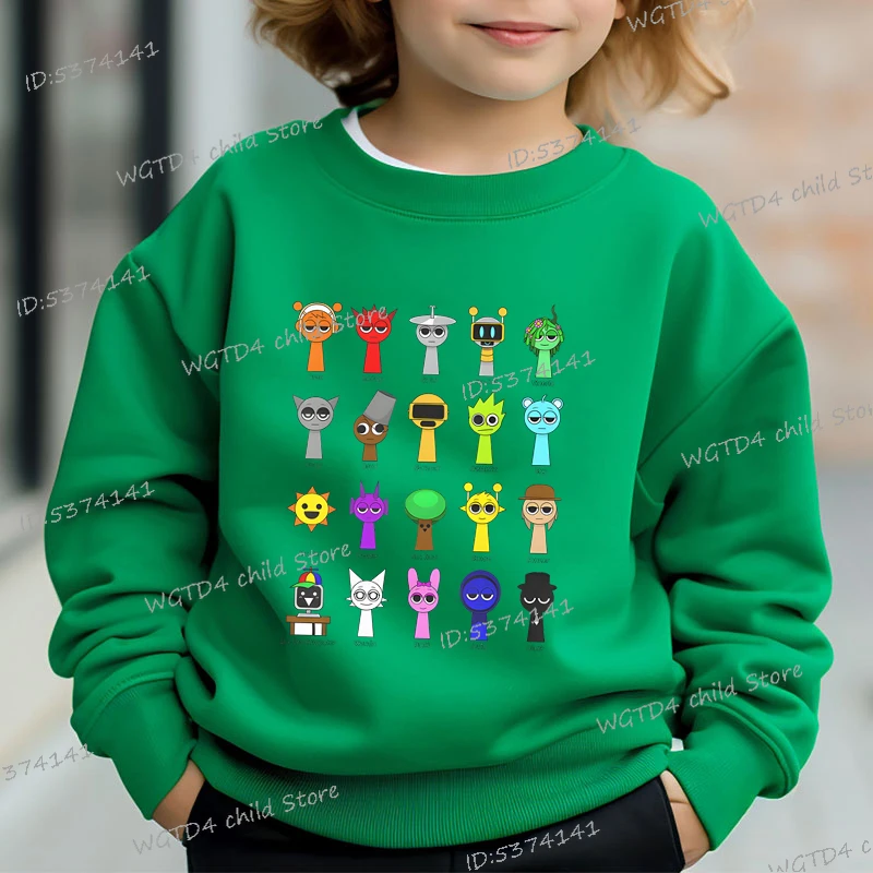 Fashion Boys Girls Cute Sprunki Sweatshirt Autumn Winter Funny Incredibox Game Figure Trend Long Sleeve Pullover Kids Sportswear