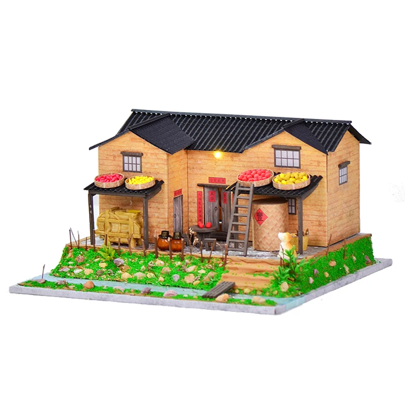 Diy Mini Casa Wooden Miniature Building Kits Chinese Country Doll Houses With Furniture Light Dollhouse Assembly Villa Toy Gifts