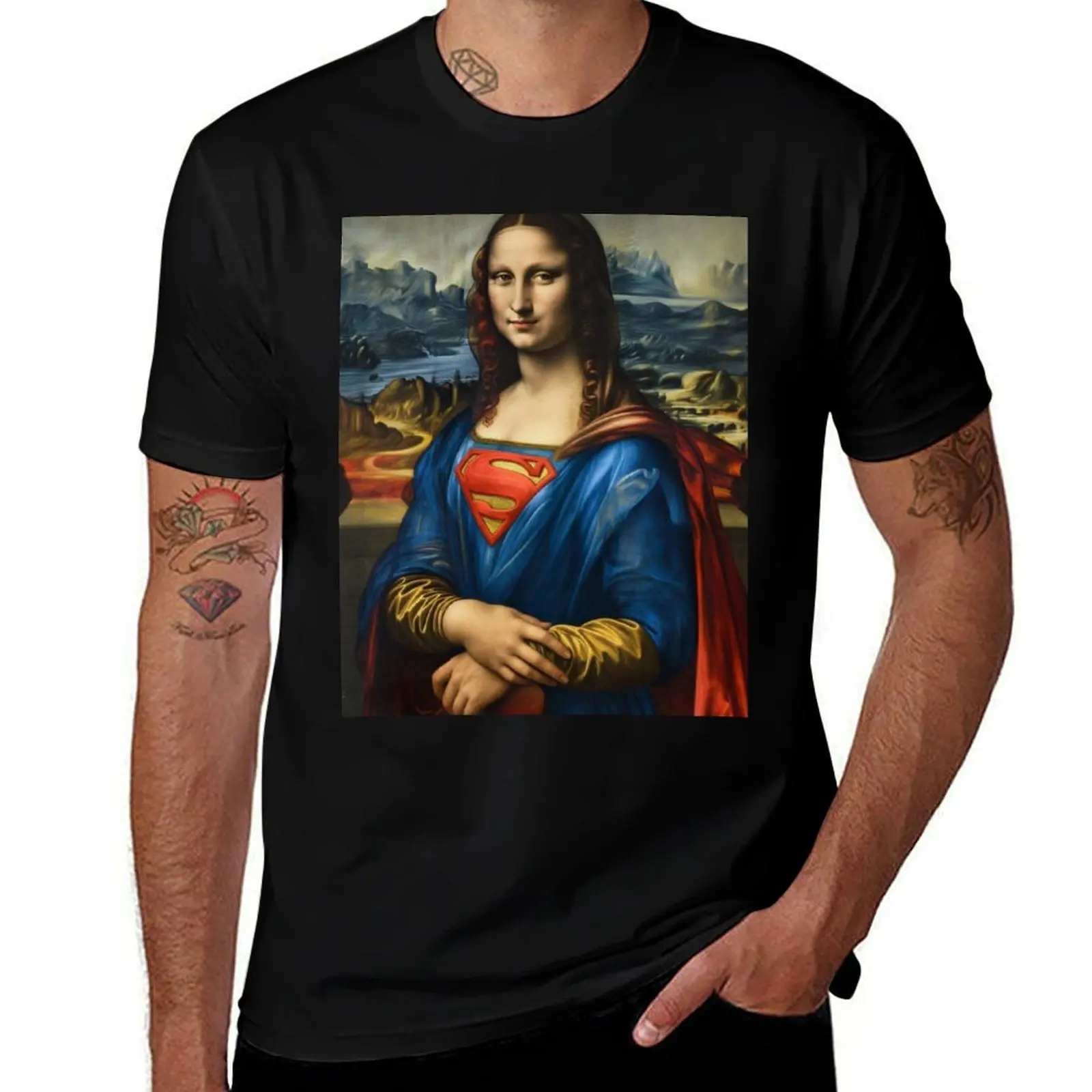 

Funny Super Woman Mona Liza T-Shirt sublime shirts graphic Man t-shirt mens cotton t shirts